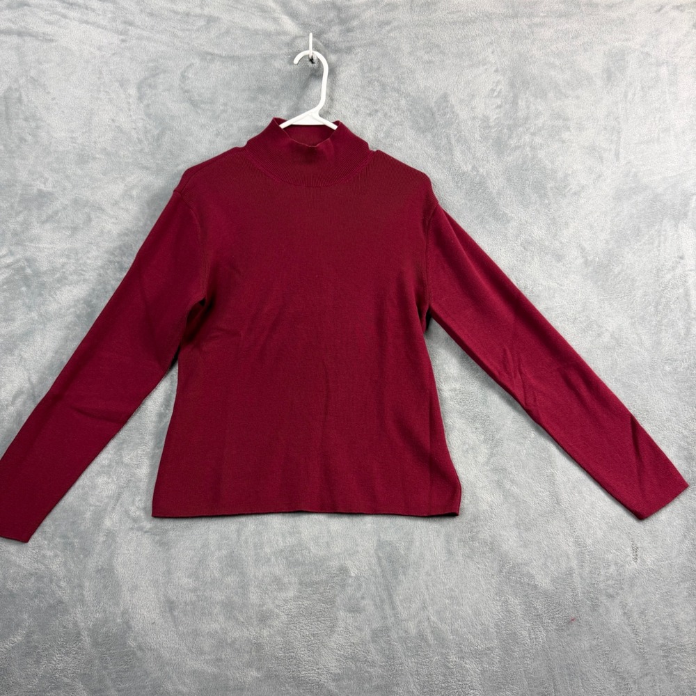 Talbots Women M Maroon Mock Neck Sweater 100% Cotton Knit Office Siren Quiet Lux